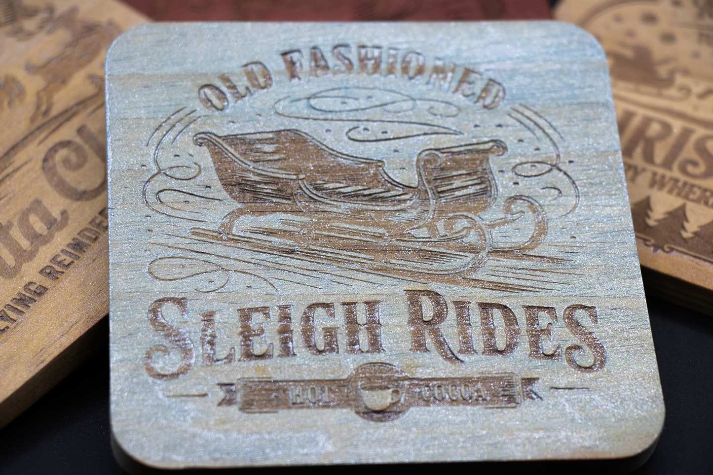Christmas Wood Coasters - Sleigh Rides