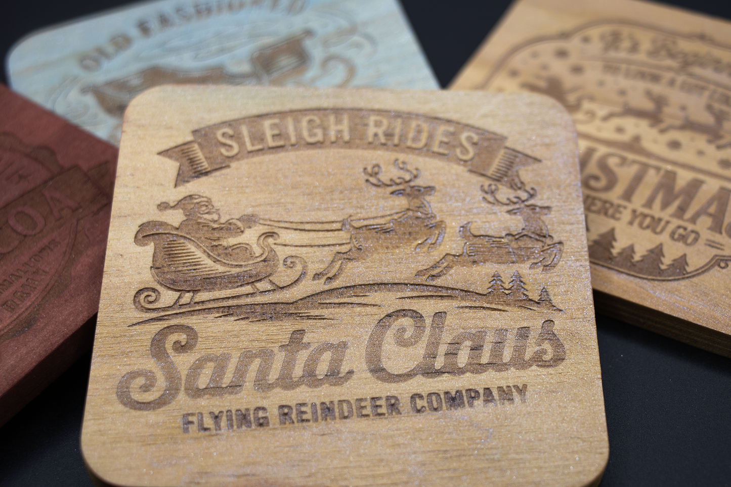 Christmas Wood Coasters - Sleigh Rides