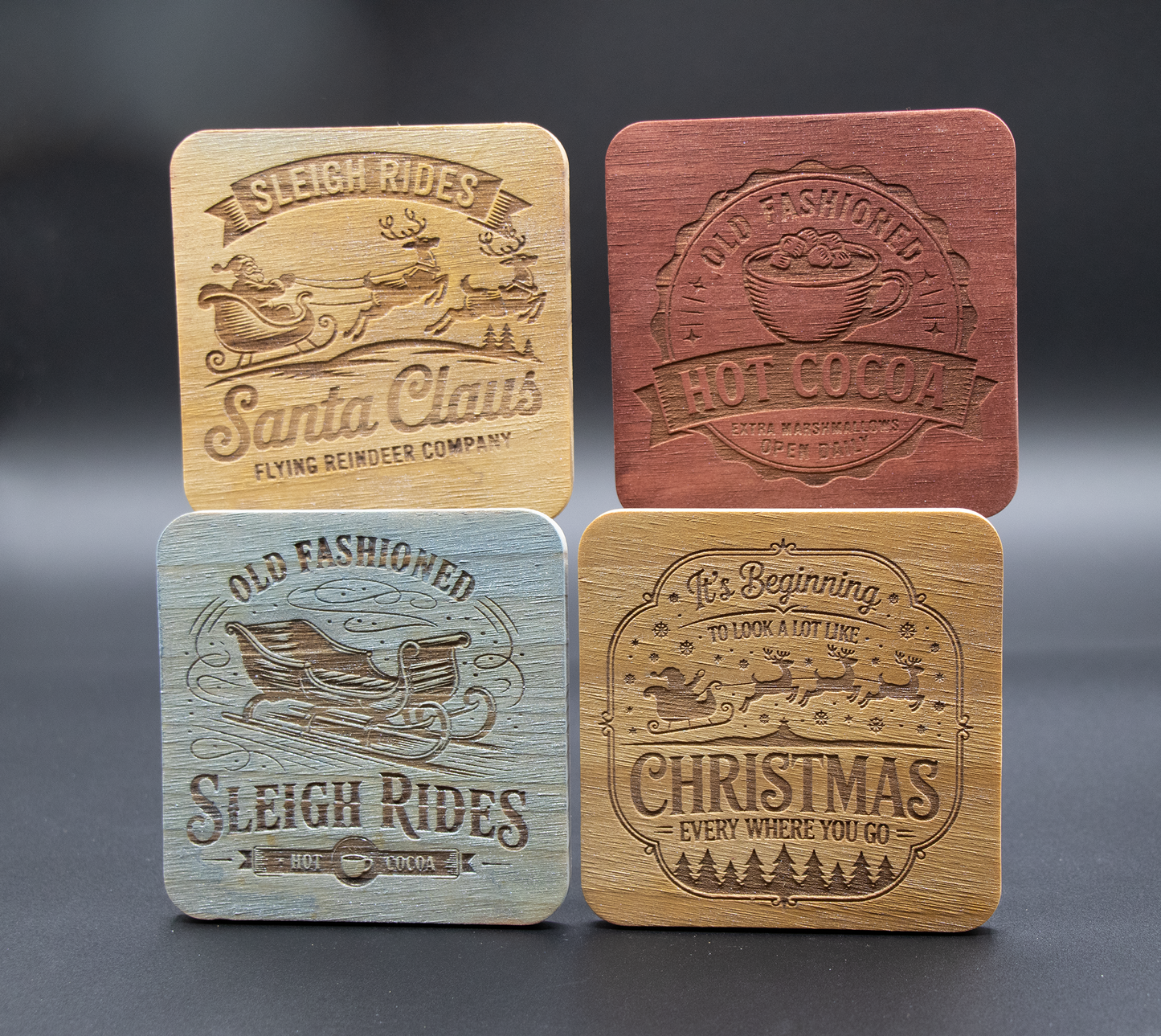 Christmas Wood Coasters - Sleigh Rides