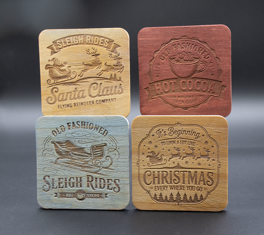 Christmas Wood Coasters - Sleigh Rides