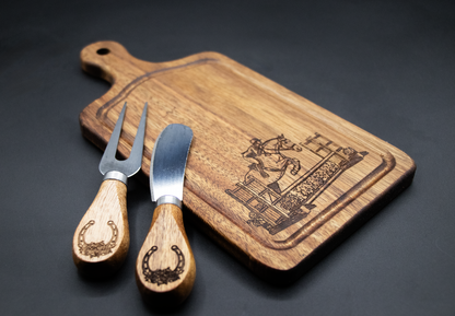 Small Wood Cutting Board with Knife and Fork