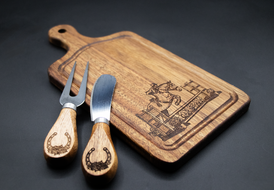 Small Wood Cutting Board with Knife and Fork