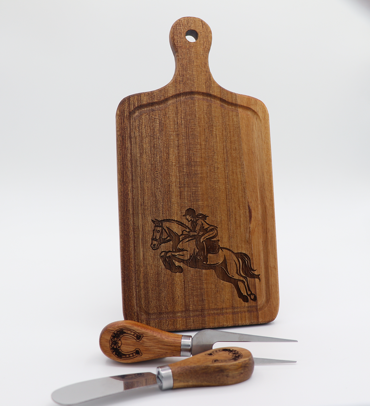 Small Wood Cutting Board with Knife and Fork