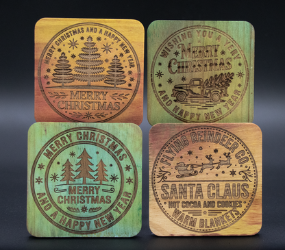 Christmas Wood Coasters - Merry Christmas