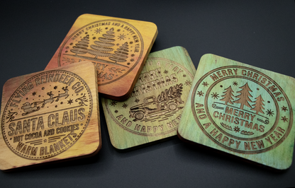 Christmas Wood Coasters - Merry Christmas