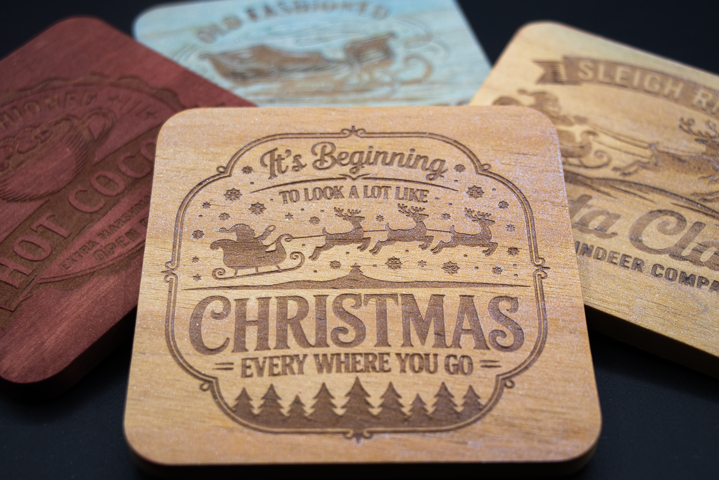 Christmas Wood Coasters - Sleigh Rides